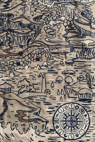 Decorative map with compass and symbols on a textured background